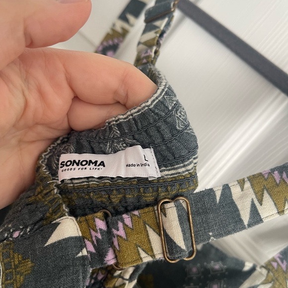 Sonoma Geometric Green and White midi linen dress size large - Picture 4 of 5